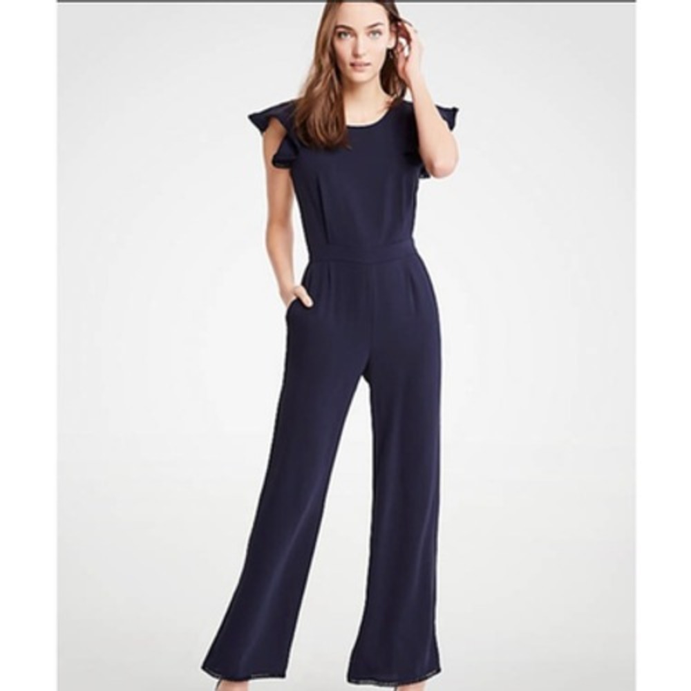 Ann‎ Taylor Loft Jumpsuit Romper Navy Blue Size 8 Elastic Waist